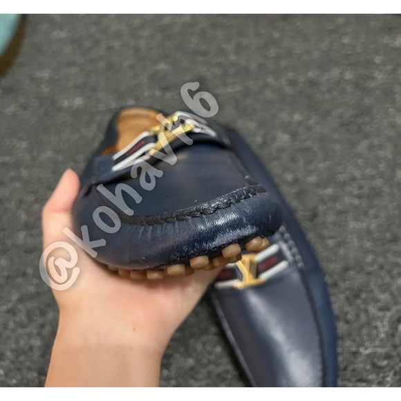 Authentic Louis Vuitton Hockenheim Loafers Leather Navy Blue Size 7 Mens - Picture 7 of 9
